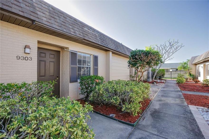 Don't miss the opportunity to own this affordable 1-Bedroom, 1-Bathroom, One floor Villa available in the charming Compass Pointe community. Located centrally in the heart of Fort Myers. Move in ready. LOW HOA. NO FLOOD ZONE. Features tile flooring throughout, spacious lanai overlooking a peaceful backyard retreat. Perfect for relaxing or entertaining. Recent updates include a new AC system, installed to code with wind mitigation, plus a brand new Washer and Dryer for added convenience. Enjoy modern convenience with smart lighting that connects to your phone via the Hubspace App and Bluetooth. Enjoy a quiet, well maintained community with a community pool. Ideal for year round living or as a winter retreat. Covered parking, guest parking and additional storage provide additional convenience. Just minutes from FSW College, 15 minutes from Fort Myers Beach, shopping, dining, 25 minutes to RSW Internatinal Airport.