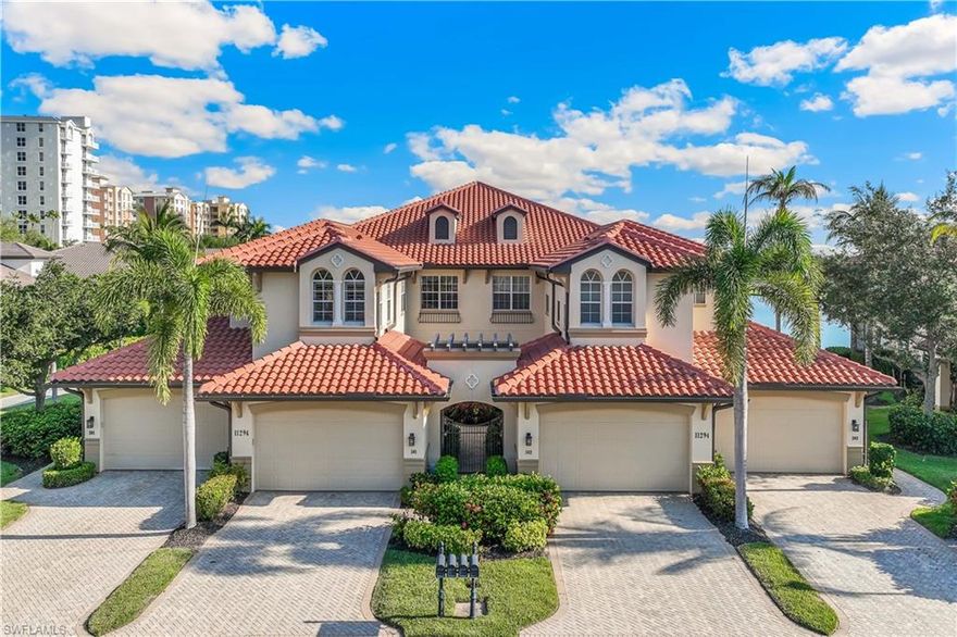 3 Expansive bedroom suites, each with an en-suite bathroom for ultimate comfort.  The furniture is included for the convenience of the buyer.
Savor sweeping golf course and lake vistas from this much-desired second-floor coach home in the Coronado community. Ascend effortlessly using the private elevator to your private oasis.

Unwind in spacious style:

Two-car garage provides ample storage.
Kitchen boasts granite countertops, a large center island, breakfast bar, and a dedicated eat-in kitchen area.
Natural gas range and hot water heater offer added efficiency.
Exquisite details throughout:

Crown molding, ceiling fans, and a beautiful blend of tile, carpet, and laminate flooring create an inviting ambiance.
Embrace the Coronado lifestyle:

Relax by the sparkling community pool, unwind in the spa, or fire up the grill for an evening BBQ.
Tee off on the championship 18-hole golf course, with private membership available for purchase (no waitlist!). Membership & golf cart available at additional.
Endless options beyond your doorstep:

Private marina for boating enthusiasts.
Dine waterfront at delectable restaurants.
Unwind at the tiki bar, perfect for tropical evenings.
Maintain your fitness at the tennis courts or fitness center.
And so much more!
Conveniently located near:

Sanibel-Captiva Islands
Fort Myers Beach with its vibrant dining scene
Medical facilities
Shopping centers
Southwest Florida International Airport Margaritaville on Ft Myers Beach.

Don't just dream of paradise, live it. Consider your lifestyle, then choose this home.