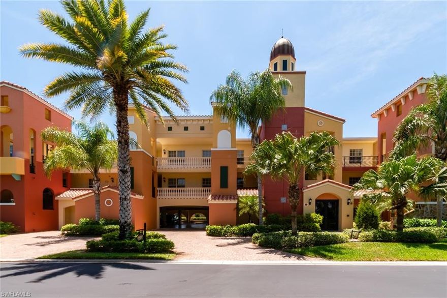 This is a very rare opportunity to own a Portofino Terrace unit that had an open den that has been converted to a closed den or third bedroom for overflow guests, and tastefully done set up as a den with pull out couch but complete privacy with a pocket door.  THIS IS A MUST SEE! Original owners have meticulously taken care of the condo with white cabinetry, tiled backsplash  lighting under cabinets and white solid surface counters, tile throughout living area Designer lighting and newer carpet in the bedrooms. Soothing neutral color paints throughout.  Gorgeous views of lake and fountain from the lanai.  Rapallo is a Mediterranean Resort style community with 5 star amenities such as 2 lagoon style pools with rock grotto waterfalls, spa, jr olympic screened lap pool, clubhouse with full catering kitchen, 5 har tru tennis courts, full time tennis director, fitness center with fitness director, activity director with a full calendar of events, walking paths, bocce ball, botanical gardens, best part walk to the Coconut Point Mall, minutes to beautiful beaches, 12 miles to Airport.  No damage from hurricanes in Rapallo. Never lost electricity or WIFI in Irma & Ian