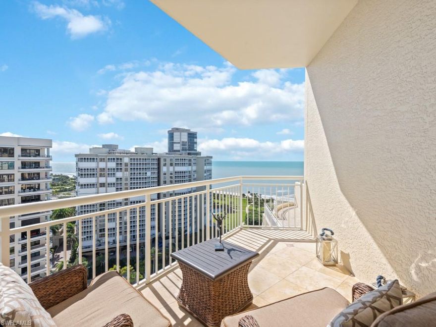 Welcome to the 1601 penthouse at Aria on Gulf Shore Blvd in gorgeous Naples Florida. With over 4000 sq ft of living space the open air takes your breath away the moment you enter. Fantastic views of Venetian Bay, the Villages and Al Fresco dining on your own private dining table in the sky. This three bedroom 4 full bath with office and large laundry area, also has two living areas, one for the gulf views and one for the bay views. Huge bay side lanai and romantic gulf side viewing is perfect for wine and sunsets. With glass from floor to ceiling this is a light bright home that your client will love the moment they enter the unit. Need parking? This unit also comes with its own 2.5 car private garage within the main garage.