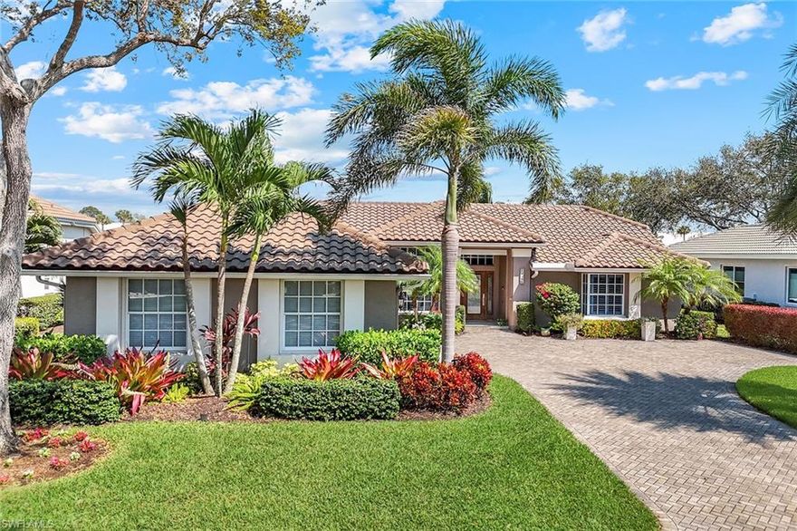 Overlooking the picturesque 10th hole of the golf course, this three-bedroom, two-bath residence seamlessly blends comfort and outdoor living. Designed with a sought-after northeast exposure, this home captures an abundance of natural light throughout the day. The outdoor retreat features a private pool and a lanai with panoramic screen panels, offering uninterrupted views of the manicured fairways. Inside, tile flooring extends throughout the main living areas, complementing the kitchen's sleek granite countertops ideal for casual dining and entertaining. A thoughtfully designed, custom-built laundry room provides ample cabinetry and counter space, adding functionality and distinction to the floor plan. A paver driveway enhances the home's curb appeal, welcoming you to this exceptional residence in Worthington Country Club. Discover the unparalleled lifestyle at Worthington, a bundled golf community with a guarded gatehouse, championship 18-hole golf course, five Har-Tru tennis courts, and a stunning clubhouse with lovely dining, a resort-style pool, hot tub, fitness center and outdoor cabanas. You will be minutes from multiple pristine beaches, including Bonita Beach, Southwest Florida International Airport, and premier shopping and dining destinations.