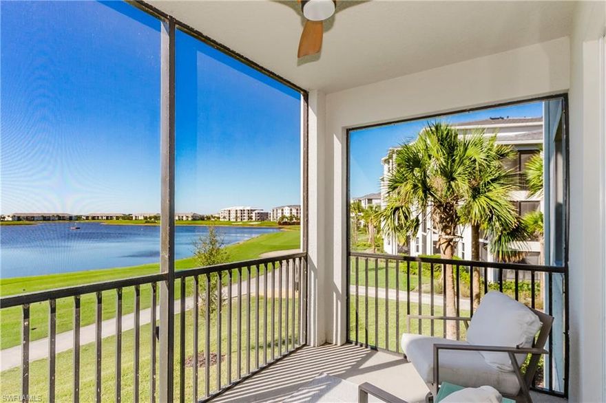 Welcome to TURNKEY furnished resort living in The National Golf & Country Club at Ave Maria, one of Southwest Florida’s premier bundled golf communities. This upgraded Birkdale model condo includes bundled golf membership—just bring your clubs and enjoy championship golf from day one. This move-in ready 2-bedroom, 2-bath Ave Maria condo offers 1,154 square feet of light-filled living space with a modern open floor plan designed for comfortable everyday living and entertaining. The stylish kitchen features stainless steel appliances, a center island, breakfast nook, new modern backsplash, beadboard detail under the island, and updated light fixtures and ceiling fans throughout. Step onto your private screened lanai with desirable southwest exposure and enjoy breathtaking sunset views overlooking the expansive lake and golf course fairway, offering the perfect blend of water view condo living and privacy. Residents of The National enjoy resort-style amenities including a championship Gordon Lewis-designed golf course, zero-entry resort pool with lap lanes, poolside bar and grill, tennis, pickleball and bocce courts, state-of-the-art fitness center, sauna, full-service day spa, and elegant clubhouse with fine dining and year-round social events. Located in one of the fastest-growing communities in the country, this Ave Maria bundled golf condo is ideal as a primary residence, seasonal retreat, or investment opportunity with immediate occupancy available, delivering the very best of Southwest Florida golf course living where every day feels like a vacation.