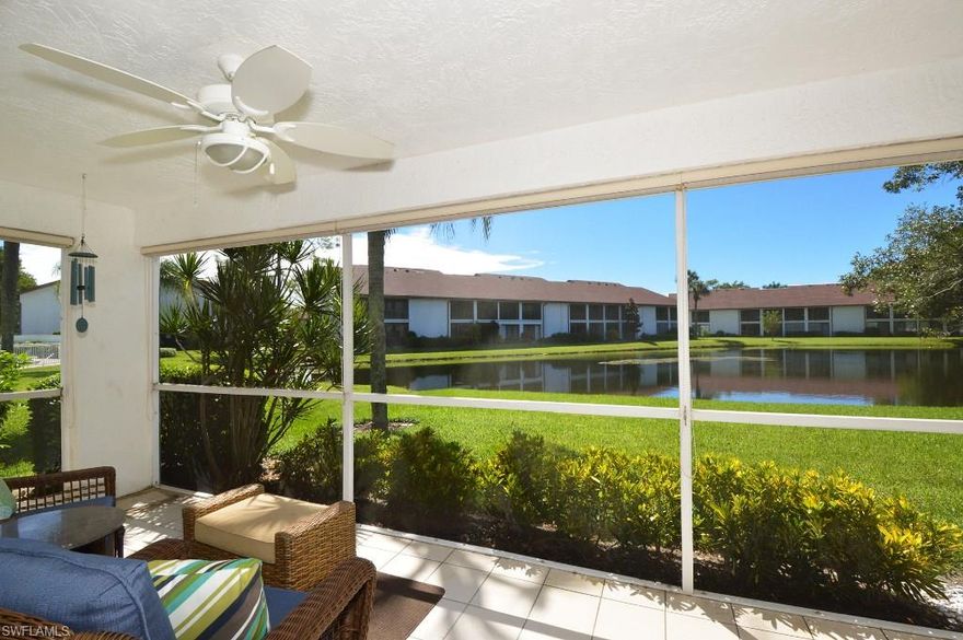 C.11578 - Wonderful in-town location in a quiet, established community with two pools.  Spacious 2 + den end unit with lots of natural light and lake view.  Very nice updating includes crown molding, laminate floors, newer appliances in the kitchen and custom window treatments.  Detached garage.  Lots of closets!