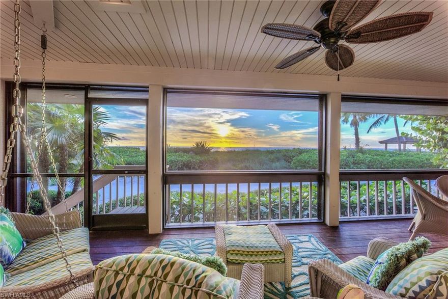 H.16392 - Blissful Beach Home 17! Situated directly on the Gulf shores, this 4 bedroom, 3 bathroom, free-standing, two-story Beach Home allows one to experience an unparalleled tropical lifestyle! Hear the waves crash & witness world-renown sunsets & beachfront scenes of palm trees, seagrapes, birds and beautiful skies from your own vacation home. Step in and experience the bright & open floor plan with high ceilings, coastal décor, shutters, tile flooring, and delicate finishes that flow to the screened lanai with teak decking for the perfect indoor/outdoor living experience. The updated kitchen boasts custom cabinetry, quartz countertops, stainless steel appliances, Sub-Zero refrigerator, tile backsplash, & an oversized Blanco sink. The upstairs master suite features high ceilings with shiplap, wood flooring, reading nook, private balcony overlooking the Gulf, & bathroom with large walk-in tile shower. Additional features include, custom mirrors, walk-in master closet, built-in closet cabinets throughout, gas fireplace, interior & exterior storage and much more! Don’t miss the opportunity to own a Beach Home in a low-density community with 3-community pools & tennis courts.