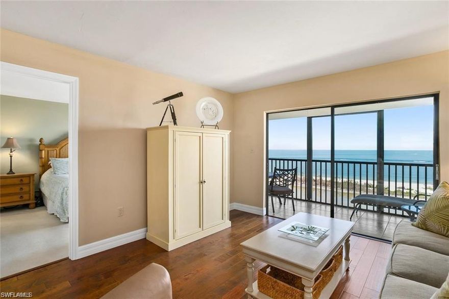 DIRECT BEACHFRONT CONDO!!! Beautiful Turnkey 2 Bedroom, 2 Bathroom Condo sits on the 9TH floor with Gulf and Bay views. This is a Rare opportunity to own a place with such a Breathtaking view here on Fort Myers Beach! Extremely Reasonable HOA fees at only $1,360 a quarter. The Kitchen has been Beautifully updated with granite countertops and stainless steel appliances. Updated bathrooms, Wood flooring throughout living, dining, and kitchen areas. Sit on your Lanai and take in the Beautiful Unobstructed View of the Gulf of Mexico. A true Life Changing experience. Terra Mar units are rarely available and always sell fast, call today to set up a showing for this amazing condo.