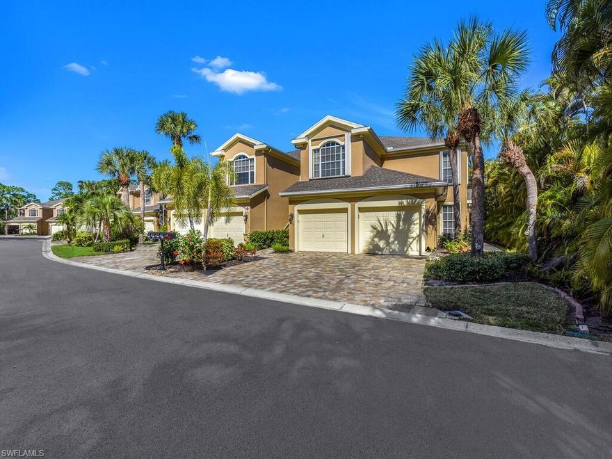 First floor carriage home located on a quiet cul-de-sac. Enjoy the open floor plan of this spacious 2 bedroom 2 bathroom condo. Two sets of large sliders onto the large lanai make this home great for enjoying the Florida indoor/outdoor living overlooking the extensive landscaped area. One car attached garage. Spacious master bedroom with large master bathroom. Unit is being sold partially furnished. Marsh Landing is directly across from Coconut Point Mall and conveniently located for easy access to airport, I75, beaches and the State park.