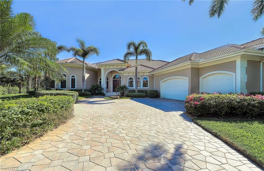 This home has a western exposure waterfront view with a picturesque scene of preserve. The Custom home, built by Frey and Sons Construction, has a floor plan that is open and spacious with lots of outdoor lanai paralleling the water. As you enter the foyer, there is a beautiful horizontal view of water, a wide open living room with a full bar, and lots of dining areas. There are 3 bedrooms plus a den and 3 full baths and 2 half baths with a 3 car garage The garage has abundant built-in storage. This home also has HURRICANE IMPACT WINDOWS and a WHOLE HOUSE GENERATOR, beautiful flooring throughout and a split bedroom floor plan. A paved circular driveway makes for easy access in a wonderful community Shadow Wood in the Brooks, conveniently close to everything: shopping, restaurants and the beaches.
