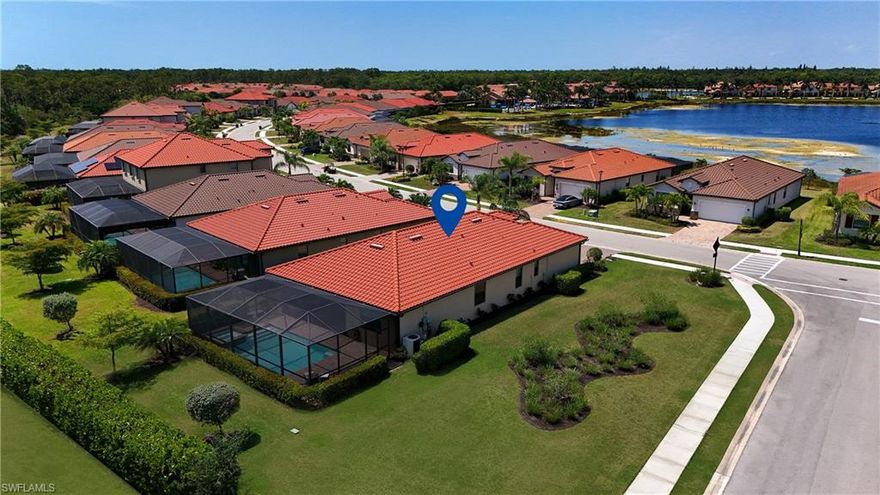 Nestled on a prime corner lot overlooking a beautiful lake, this exceptionally appointed 3-Bedroom + Den, 3-Bathroom Former Model Home was designed with luxury, comfort and privacy in mind. Enjoy year-round sunshine in your southern-exposure heated pool and spa. A spacious screened lanai offers an ideal setting for grilling, lounging and unwinding in total comfort.

Step inside to a bright, open-concept layout designed for effortless entertaining. The heart of the home is a chef’s gourmet kitchen, complete with a large granite island, stainless steel appliances, tile backsplash, custom walk-in pantry and abundant cabinetry—perfect for cooking and gathering with family and friends.

The split-bedroom floor plan ensures privacy for everyone, while the owner’s retreat is your personal sanctuary. Wake up to pool views and enjoy two large custom walk-in closets, dual vanities, a relaxing soaking tub and an expansive walk-in shower.

Smart home features make life even easier: control your Ring doorbell, garage, front door, thermostat and pool/spa heater all from your smartphone. 

This home seamlessly combines modern technology, thoughtful design and luxury finishes—all while situated in a resort-style community. Don’t miss the opportunity to make this house your home!

Artesia is a vibrant 261-acre gated community located between downtown Naples and Marco Island—minutes from world-class beaches, boating, dining, golfing and entertainment. With over 11 acres of serene nature preserves and sparkling lakes, Artesia offers a peaceful retreat without sacrificing convenience.

At the heart of the community is a stunning clubhouse featuring a private theater, state-of-the-art fitness center, yoga studio, craft and card rooms, billiards and a fully equipped indoor kitchen—perfect for social gatherings and events. Outdoor amenities include both pickleball and bocce courts, a multipurpose sports court, a resort-style pool and separate dog parks for both large and small pups.

Whether you're exploring the pristine waters of Rookery Bay, relaxing on the white sand beaches of Marco Island, or enjoying a vibrant evening on Naples’ famous 5th Avenue, Artesia offers the ultimate Southwest Florida lifestyle.