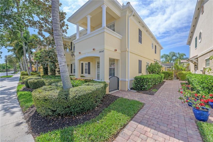 H1759 Beautifully maintained and shows like a model! Fully Furnished/Turn-Key San Remo Cayman Townhouse Divosta-built with solid poured concrete and reinforced steel. This Cayman floor plan features two floors with 3 bedrooms and 3 full baths, with ground floor bedroom and full bath and 2 bedrooms/2 full baths on 2nd floor, 2 car garage, & private Screened Courtyard/Lanai. Bamboo Hardwood and ceramic tile floors, NEW Washer/ Dryer 2019, New A/C 2018 with 10 year transferable warranty, Corian kitchen counters. Exterior Courtyard/Lanai has been recently painted. San Remo at Palmira is a pet friendly and is a small GATED community of 351 homes with low HOA fees of $1007/QTR., included WIFI and cable, and NO CDD, and newly repaved roads! San Remo offers social activities, a resort style pool, tennis, fitness center, bocce, basketball, children's play area & a banquet room. It is conveniently located to shopping, restaurants, public golf, beaches and SWFL International airport.
HURRY...THIS HOME IS MOVE-IN READY!