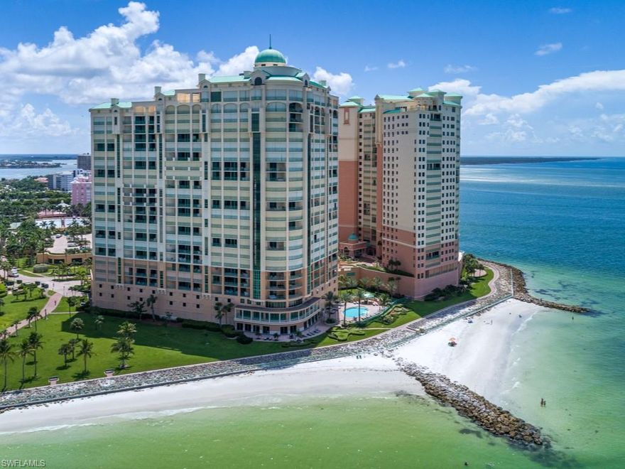 Enjoy astonishing daytime views of the Gulf & Marco Island's famous crescent beach from this exceptional residence in Cape Marco! The 12th floor residence offers stunning marble floors, fine architectural details, plus this side of Cozumel offers the very best night time views of the beautifully lit high rises all along the beach. Spacious luxury residence with a 3 bedroom & 3 full bath floor plan & this property offers the benefit of 2 garage parking spaces, too! The elegant living room has 10' ceilings with full height glass to maximize beach & water views. The gourmet kitchen & morning room have striking beach views through the floor to ceiling windows & the luxurious master suite & lavish master bath area is a his & hers bath concept, with a large wardrobe closet, jetted tub & walk-in shower. Two privately located guest suites afford ample space for guests who will benefit from the 2nd private balcony in the guest quarters. Fabulous resort style community amenities include beach side pool, spa, club rooms, billiards, bar, fitness center, tennis, fishing boardwalk, active social program - perfect fit for the active Florida lifestyle all within the prestigious gated community!