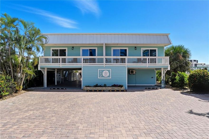 Discover the perfect blend of investment potential and coastal charm at 110 Bahia Via, Fort Myers Beach. THIS HOME OFFERS AN ASSUMABLE VA LOAN WITH 3.75% INTEREST RATE. CONTACT AGENT FOR MORE DETAILS. This exceptional quadplex in the desirable McPhie Park community offers four income-producing units, with a total of 6 bedrooms and 6 bathrooms, just steps from the beach, making it an ideal opportunity for investors or those seeking a versatile waterfront retreat. The two-story elevated property sits on direct gulf access canal with a private dock and seawall—perfect for boating enthusiasts or guests looking to enjoy the best of island living.  

The property features TWO-2 Bedroom 2 Bath units and TWO-1 Bedroom 1 Bath units with a shared and heated saltwater pool overlooking the water, providing a relaxing oasis surrounded by lush tropical scenery. Each unit benefits from impact-resistant windows, tile flooring, central and wall-unit air conditioning, and access to shared amenities including public beach access, heated pool, bike storage, and a common laundry area. The durable metal roof and resilient construction add peace of mind and longevity to this coastal investment.

The zoning on this property supports short-term rentals, offering outstanding untapped income potential. The property is a smart choice for investors seeking long-term value in one of Southwest Florida’s most desirable beach destinations. Whether you choose to operate it as a full-time rental property or as a combination of personal use and guest accommodations, 110 Bahia Via delivers exceptional lifestyle and financial appeal.