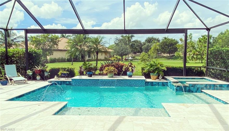 Paloma is one of the best located and desired neighborhoods in Bonita Springs! This 3BR+DEN Edison floor plan is full of upgrades! All the bedrooms (including the closets) have hardwood floors and plantation shutters through out the house on the windows. The beautiful kitchen has stainless steel appliances, custom light fixtures, granite counter tops and has been maintained beautifully. The master bathroom has a walk in shower a separate soaking tub and his and her sinks. You will enter through glass French doors into your den and wall-to-wall cabinetry in the laundry room. The star of the home is the beautiful custom pool and spa. You will enjoy relaxing on your patio with terrazzo flooring, beautiful custom fountains and private landscaping. The neighborhood of Paloma offers many amenities as well. The clubhouse provides many activities for the community- from ladies luncheons, happy hour outings and holiday gatherings. The community pool, tennis courts and workout room are all available to the member of the community.