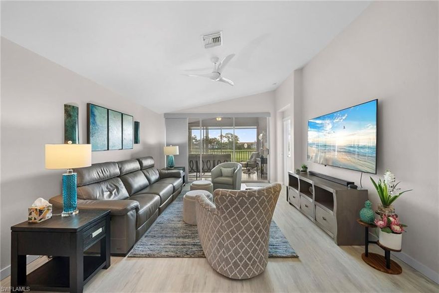 COMPLETELY UPDATED! Enjoy breathtaking sunrises over water and stunning views of the golf course from this beautifully renovated 2+Den, 2-bath residence in Spring Run Golf & Country Club in Estero. Perfectly positioned overlooking the 6th hole, this light-filled end-unit home offers stunning views and a peaceful setting.

The interior has been completely updated throughout, featuring a bright coastal design with white kitchen cabinetry, quartz countertops, and modern finishes. The thoughtfully designed floor plan includes a spacious den that easily functions as a home office or third bedroom, along with custom built-ins in both the primary and guest bedrooms that add style and functionality.

Relax on the tiled lanai with plexiglass sliders, allowing you to enjoy the spectacular view year-round. Being sold TURNKEY makes this home truly move-in ready, along with a covered carport for convenience.

Whether you're looking for a seasonal retreat or full-time residence, this beautifully updated home offers the perfect opportunity to enjoy the bundled golf lifestyle at Spring Run Golf & Country Club, with exceptional amenities and an ideal location close to shopping, dining, and Southwest Florida’s renowned beaches. The optional Commons Club membership offers private beach access and several other amenities in addition to those offered in Spring Run.