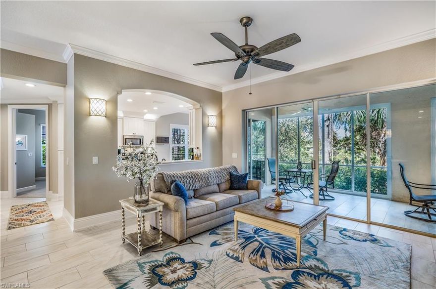 C1377 - ONE OF A KIND...BEAUTIFULLY RENOVATED 3B/2.5BA CARRIAGE HOME w/ COVETED 2 CAR GARAGE. New HVAC and water heater. All new designer light fixtures, beautiful new tile flooring and new carpet in both guest bedrooms. Kitchen has new 42" white cabinets, quartz countertops w/ decorative tile backsplash, an enlarged pass thru window and new SS appliances. Lanai has plexiglass slider enclosures that can be opened in the cooler months and kept cool during the hotter months. All three baths have been professionally inspired and completely
remodeled. A MUST SEE...Click on 3D Virtual Tour Video to step inside.