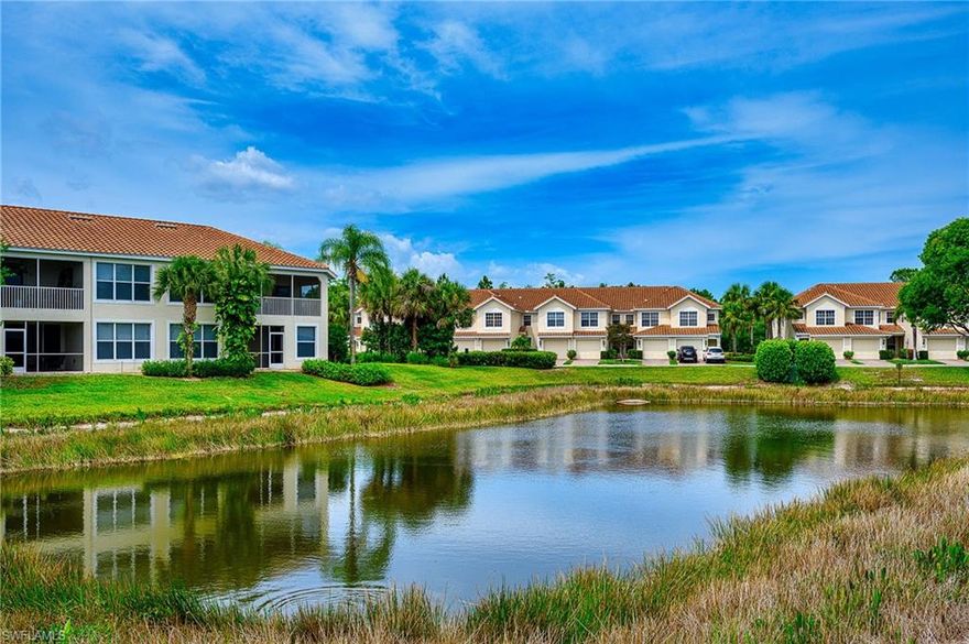 Highly desirable Coventry at Stratford Place. 2 bedroom+den 2 bath+den, ready to move in.  Den has window and closet can be used as a 3rd bedroom or office.  Freshly painted with new SS kitchen appliances. Full size washer/dryer.  1 car attached garage. Screened lanai with lakes views. Great location west of I-75. Conveniently located near top-rated schools. Close to community pool and spa.  SW Florida beaches, shopping, restaurants and medical facilities near by.