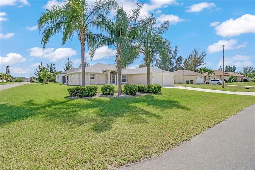 Don't miss the opportunity to own this meticulously maintained custom built pool home in SW Cape Coral. Conveniently located within walking distance to the Burntstore boat ramp, and a short drive to Pine Island/Matlacha area. This spacious split-floor plan offers, large living area, formal dining area, and over-sized garage with additional utility room with AC. The kitchen features ample cabinet space, eat-in area, and peninsula w/breakfast bar. The primary bedroom has walk-in closet(s), sliding glass door with access to lanai, and bath that features dual vanity with new countertop & sinks, walk-in shower, and soaking tub. Interior upgrades include; custom blinds, new carpet, paint, water heater, custom fans/lighting, and upgraded washer & dryer. The exterior features gorgeous pool area with large under-truss lanai great for entertaining and an abundance of upgrades/features that include; accordion shutters, newer AC, generator hook up, upgraded irrigation system, new roof in 2019, new whole house gutters, and new 8' insulated hurricane-rated garage doors w/ dual side-mounted motors. The pool surface, water-line tile, pavers, and enclosure were all redone in the last 18 months.