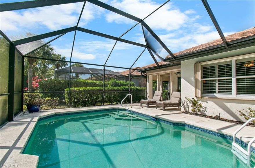 FURNISHED POOL HOME in Pelican Preserve Under $500,000 & with a WHOLE HOME GENERATOR! Plus, ELECTRIC STORM PANELS on the Lanai & the Front Door plus extremely easy to use ACCORDION HURRICANE SHUTTERS on All Windows! What an Amazing Value for You! This Home is a Single Family Home & is located in the Avila Community of Pelican Preserve. The Avila Community is CONDO DEEDED! All the Roofs, were replaced in Nov. & Dec. of 2019; plus the Outside of All the Homes were Painted along with New Gutters & Downspouts paid by the HOA Insurance with No Special Assessment to the Homeowners! Also, several Ridge Vents were added to each Home to keep the Attics cool & lower the Electric Bill=Another Great Value! This Raphael Model is the Largest Model in Avila & has 2 Bedrooms plus a Den, 2 Bathrooms & a 2 Car Garage! HUGE BONUS: Avila is one of the very few Communities in Pelican Preserve that offers Natural Gas! This Home has a GAS STOVE, GAS HOT WATER HEATER & the WHOLE HOME GENERATOR runs off of Natural Gas! SPECIAL FEATURES: {Gas Hot Water Heater is 2017, Crown Molding & Plantation Shutters throughout the Home} KITCHEN: One-Level Granite Countertop, Gas Stove, Modern Grey Cabinets plus newly added Cabinets & Countertop that other models do Not have! Also, Honeycomb Cellular Blinds & LG Stainless Steel Appliances! Great Feature: There is a Door to the Outdoor Side Patio to Entertain! LIVING ROOM: Tile Flooring, Modern Lighting has been added, Beautiful Table & Chairs remain with the Home along with the 4 Barstools! Plus, a 2nd Door to the Side Patio to use! MASTER BEDROOM: Luxury Vinyl Plank Flooring=NO Carpet, Queen Bed, 2 Nightstands & a Dresser. BONUS: Doorway from the Master Bedroom to your Pool & Lanai. Plus, Privacy Plantation Blinds on the Door. MASTER BATH: Shower plus Walk-in Safety Tub & 3 Closets. GUEST BEDROOM: Luxury Vinyl Plank Flooring=NO Carpet plus Built-in Cabinets. Note:The Antique Iron Bed does Not Convey! The Guest Bath has a Shower/Tub. LANAI: Large Pool with a Private Preserve View, Storm Panels, New Lanai Screen & the very nice Patio Table & Chairs stay with the Home! The Pool is Heated Electrically. BONUS: The Pool Heat Pump is Only 1 Month Old! LAUNDRY ROOM: LG Washer & Dryer. GARAGE: Bonus Refrigerator, Hanging Storage Racks, 2017 Rheem Gas Hot Water Heater plus a Sink. This is without a doubt the Perfect Pool Home that you have been waiting for. So, Come & See For Yourself Just How Beautiful This Home Truly Is. WELCOME TO PARADISE! YOUR FUTURE HOME IS LOCATED IN PELICAN PRESERVE ONE OF THE TOP 55+ COMMUNITIES IN THE U.S. LOCATED NEAR SWFL INTL. AIRPORT, SHOPPING & THE BEACHES!