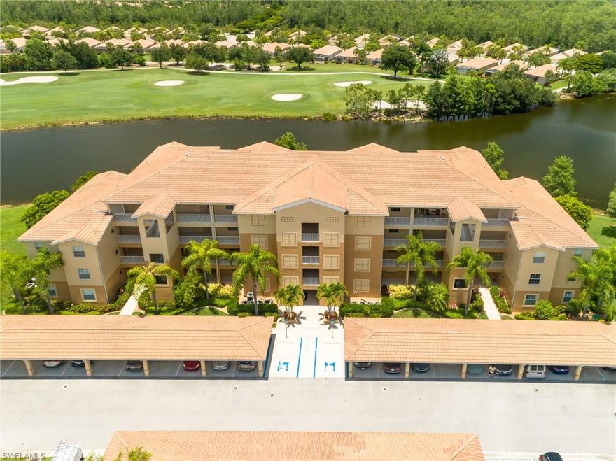 Beautiful Top Floor Golf End Unit with nice great views of the water and golf course. Completely updated kitchen with custom cabinets, quartz, back splash, Stainless Steel appliances and wall removal!! Fully remodeled baths too with updated cabinetry, counters and beautiful newer tiled showers and more. Nicely painted in soft tones and accented with custom window treatments and lighting. Enclosed lanai with acrylic sliders, so you can enjoy year round used with the peacefulness of a top floor unit and gorgeous sunset views. Being sold Turnkey and including everything from pots and pans to linens and wine glasses. The Legends is a prestigious private country club w/ a 30,000+ sq ft Clubhouse offering fine dining, a casual sports pub & a spectacular outdoor Sunset Grill aside a lagoon style pool with a waterfall!!!! Tons of amenities to choose from such as tennis, championship golf, bocce ball, pickle ball & an exercise facility with plenty of classes to choose from. Premium location.. Located close to shopping, dining, entertainment, the interstate and RSW international airport. Low carrying costs with no cart or green fees & low taxes. Resort Style Living to it's finest, move in ready and waiting for you to call it home!!