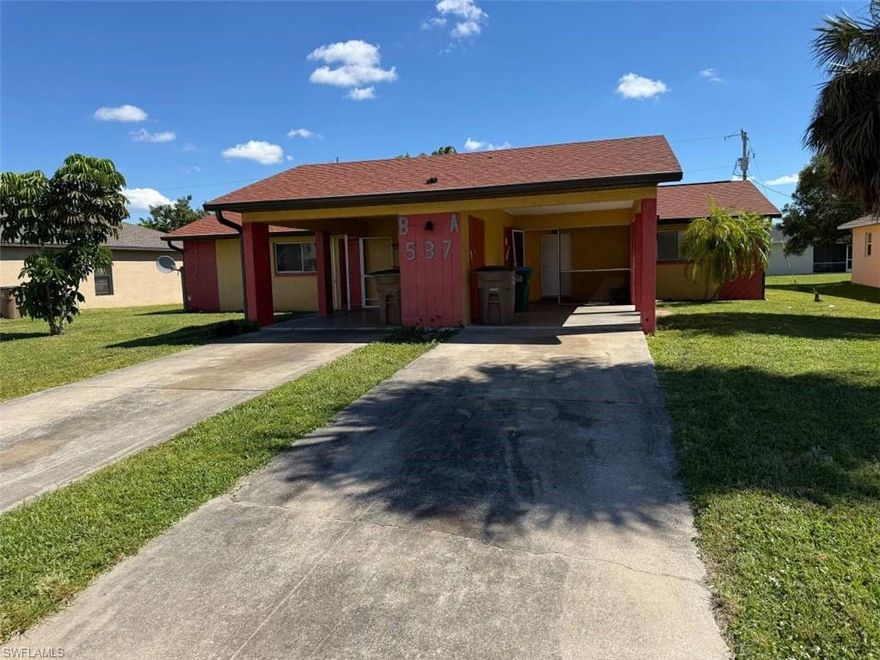Welcome to this beautifully refreshed 2-bedroom, 1-bath unit located in highly desirable SE Cape Coral, just minutes from shopping, dining, and everyday conveniences. Unit B is on the right side of the building, and features all tiled floors. Enjoy the convenience of a covered carport, additional storage space, and a functional layout perfect for comfortable living. Situated in a fantastic location close to everything, this unit is available immediately and ready for move-in. 1 year lease minimum, with 2 year preferred by landlord. First, last, and $1000 security deposit required at lease signing! Will pro-rate move in month if needed. If pet is approved, renter's insurance covering pets required. No management company involved, no application fee.