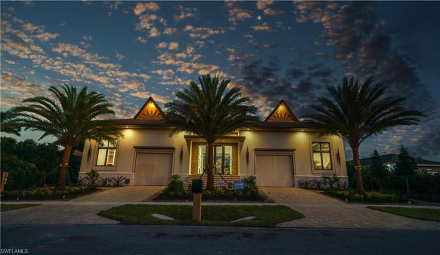 Brand new construction. This incredible, modern, waterfront home is set on an oversized 10,890 square foot lot & was built to the highest safety & elevation specs, exceeding Miami Dade standards. On a deep water canal that can accommodate a 50-60 foot yacht with quick, direct Gulf access. 3 bedrooms plus home office, 3.5 baths, hurricane impact windows & doors, hurricane screen & electric shutters for the lanai. The natural light-filled interior offers expansive, open concept living areas, custom-made Driftwood white oak flooring, custom cabinetry & millwork throughout, cathedral, shiplap ceilings, skylights, LED lighting, 2 tankless hot water heaters & a Kohler whole house generator. The ultra-modern kitchen is a chef's dream, with a six-burner gas cooktop, Thermador appliances & stunning quartz countertops. Access from the living room, kitchen & master suite to the lanai & outdoor living area is via industry-leading 12-foot sliding glass door walls. Highlighting the 1,000 feet of covered outdoor space is a fabulous saltwater lap pool, jacuzzi, summer kitchen with tiki hut, 2 showers, fire bowls, premium 65-foot wooden dock with sun deck, ship to shore power & new 5'5" seawall.