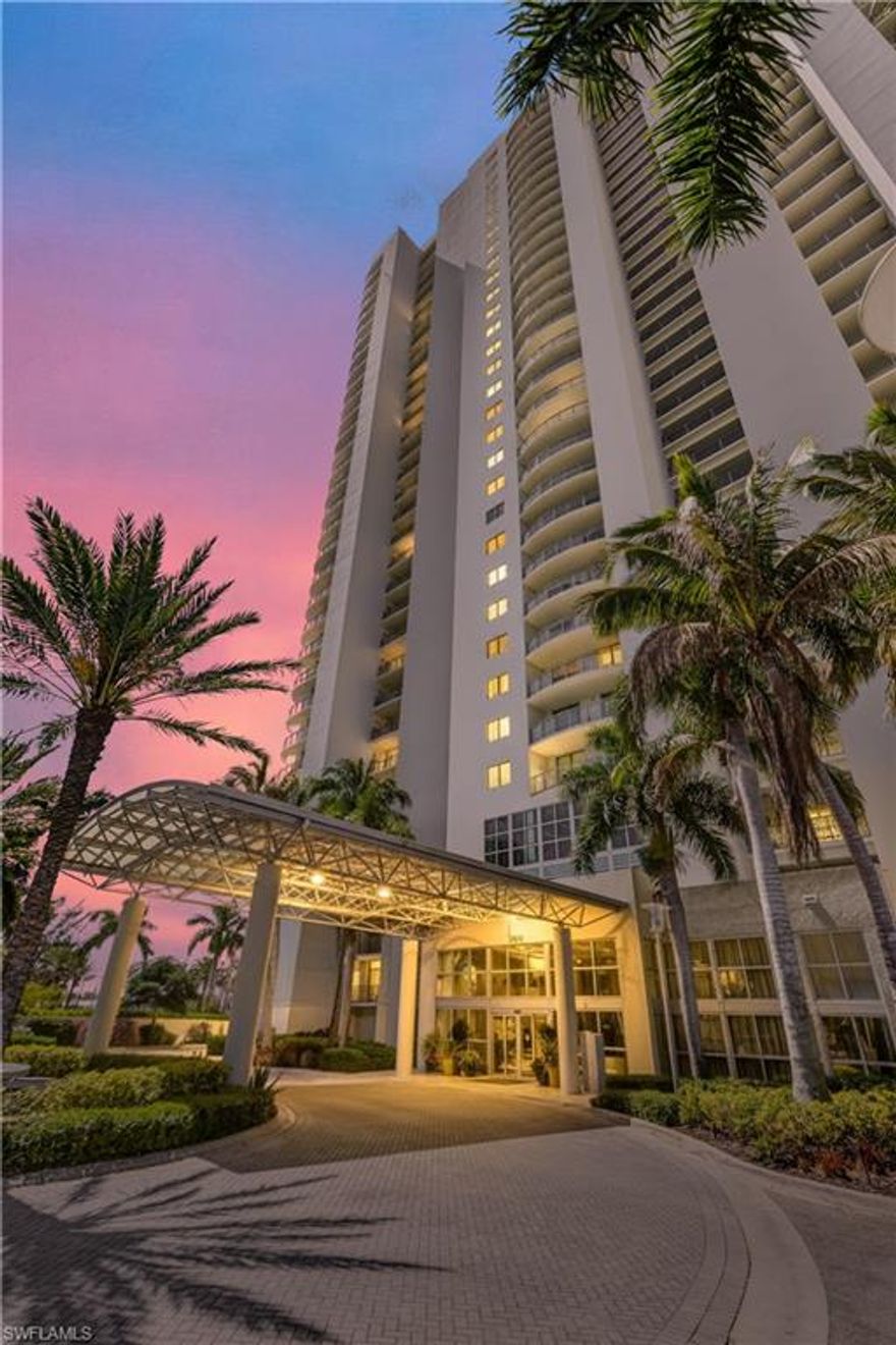 Welcome to the 25th floor of the Oasis! This turnkey furnished condominium has been professionally designed and offers 2 bedrooms, 2 bathrooms overlooking the Caloosahatchee River and sweeping sunsets. The unit’s orientation and design prevent added heat throughout the day while floor to ceiling impact resistant sliders flood the residence with natural light and frame panoramic river views. Beautifully updated bathrooms feature a spa like shower, peaceful tile accents, and every detail has been created to reflect a balance of luxury and livability. The modern kitchen provides ample cabinetry, a breakfast bar with shiplapping, and dinette set. The residence also includes a premium under building parking space (#3027) is conveniently located near the elevator entrance which is secured with private access. Investors - Rentals are allowed with a monthly minimum lease term and may be rented up to three times annually. Two pets are permitted and there's even a dedicated pup park for playtime. The properties expand 17-acres of meticulous grounds, true resort style amenities that include the beautifully renovated pool, expansive sun deck, covered patio, spa, sauna, community kitchen, state of the art fitness center, tennis courts and pickleball, billiards room, business lounge, BBQ area, boat launch, mooring dock, and riverfront walking path. The building is well maintained with recent exterior painting, an updated roof, and front desk staff with concierge services. Hope on the trolley just out front of the complex and head downtown to the River District which is just minutes from waterfront dining, boutique shopping, art galleries and entertainment. Every lifestyle thrives at the Oasis!
