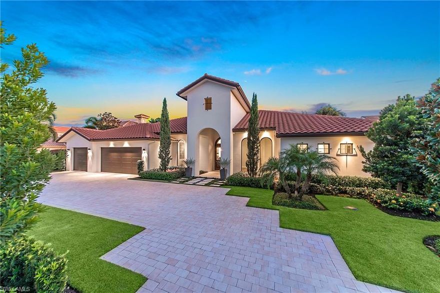 H.13753 HUGE PRICE REDUCTION AND PRICED TO SELL! You must see this custom-designed, California Mission-inspired home in person to fully experience the incredibly lush, huge outdoor living area and back yard, wide open floor plan & luxury amenities. On.40 acre lot w/Southern exposure, this family home features rich, 8-in, European hardwood flooring throughout living areas which flow generously onto a grand lanai with outdoor kitchen/bar and saltwater pool/spa/fountains/sun deck for entertaining ease & glamour. Gourmet kitchen features Wolfe and SubZero appliances, oversized island, white granite countertops, white cabinetry, Carrera marble backsplash, warming drawer & many other high-end features. Huge spa-like master suite features bath w Carrera marble, separate vanities, glass cabinets, soaking tub & dual-entry showers w multiple shower heads. Dual oversized walk-in closets feature overhead shelves for ample AC storage. Second master BR, also first floor, features sitting area & luxury bath. Two other ensuite guest rooms are 1st floor & one upstairs can be bonus room, game room, media room. Elevator ready. Surrounded by green space on non-cut-through street. Moorings Beach Club.