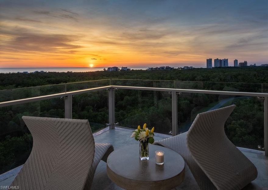 Pelican Bay's most spectacular address is the ultimate luxury high-rise, Mystique.  This 7th floor residence is an impeccable masterpiece of design and style. Floor to ceiling windows provide unobstructed and panoramic views of the lush mangroves and sparkling gulf, surrounding you in the beauty and tranquility of nature.  The spacious and tastefully furnished living area has wide plank wood flooring throughout and offers 5 bedrooms, 4 full baths and one half bath, open living room, den, fully appointed chef's kitchen with white marble countertops, Wolf and Sub-Zero appliances, wine fridge and island seating.  This unit is equipped with Lutron and Savant systems and comes with two deeded garage spaces and a storage unit on the main floor. Mystique state of the art amenities include a board room, fitness center with Peloton bikes, spa rooms, library, billiards and theater room, pool and spa, and two tennis courts.  Two guest suites are available for additional guests.  The beach tram station is conveniently located right out back, offering shuttles to two beach clubs for dining, nature walks or watching a gorgeous Naples sunset.