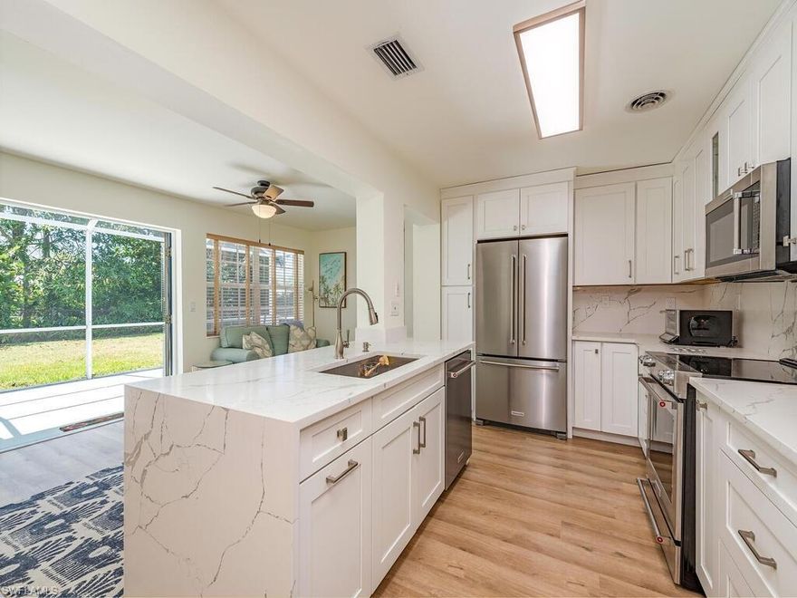 Enjoy the ultimate in coastal living with this beautifully updated home, just a seven-minute walk to the beach. Perfectly located within walking distance to Publix grocery, the mall, theater, and a variety of restaurants, this property offers an effortless Florida lifestyle.
The home features modern upgrades throughout, including laminate flooring, new kitchen cabinetry, stainless steel KitchenAid appliances, and elegant quartz countertops. The primary suite includes a comfort-height toilet and an updated vanity for added ease and style.
Relax in the spacious screened lanai overlooking a large, fenced backyard filled with mature fruit trees - ideal for outdoor living and entertaining. The home is comfortably furnished with a relaxed, easy Florida vibe, making it move-in ready.
Situated in a prestigious multi-million dollar neighborhood, you'll also enjoy a sidewalk-lined stroll to the beach as well as proximity to Lowdermilk Beach Park and Fleischmann Park.
This is coastal living at its finest - convenient, comfortable and beautifully updated.