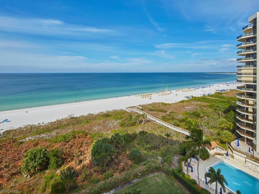 Stunning views of Marco Island’s beautiful crescent shaped beach abound! This gorgeous beachfront residence has been completely updated and offers a light and bright, coastal design. The master suite overlooks the beach and boasts spacious en suite bathroom and large walk-in closet. The lovely interior opens to the lanai offering much privacy and spectacular views of the pristine beach and Gulf of Mexico. Enjoy gorgeous sunsets ten months of the year (February-November) and partial sunsets the remaining two months (December & January). Recent updates include brand new refrigerator and all new impact glass sliders and windows. Sandcastle I offers many fine amenities including pool, spa, sauna, tennis, fitness center, social room, and more.