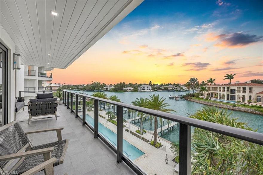 This stunning Brand New Construction condo is being offered FULLY FURNISHED with a DEEDED BOAT SLIP. After arriving at your private elevator entry, this Corner Unit features Southern Exposure lined with windows facing the water. You will be captivated by the high ceilings and natural light filling the spacious living areas. The open floorplan allows plenty of room to entertain. This 3 Bed, 3 1/2 Bath Condo also features 2 secured underground parking spaces and an air-conditioned storage room. This boutique building is home to only 13 Exclusive Residences and features a Geothermal Heated Pool, Waterside Putting Green, Rooftop Garden Lounge, Poolside Kitchen Cabana, and Poolside Lounge/TV Cabana. Located across the street from the beach, minutes to downtown, 4 Seasons, Venetian Village, Design District, and more. This is the quintessential Naples Lifestyle you have been seeking!