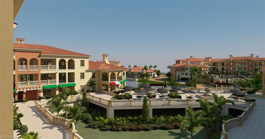 HURRY- $50K PRICE REDUCTION FROM $399,900!  This luxury condo was recently completed in the Genova at Estero and ready for move-in now!  Why pay more to have one built and wait?  This condo features a well appointed chef's kitchen with a large island vented cook-top, stainless steel appliances, granite counter-tops, and plenty of cabinet storage.  The open layout is great for relaxing, entertaining, and enjoying your tropical courtyard view.  There's one lanai off the great room and another attached to the owner's suite.  The split bedrooms feature large walk-in closets and crown molding.  You'll have plenty of storage for your car and property with your own two-car garage, a assigned separate storage area down the hallway on the same floor, and even another assigned storage area in the parking garage!  Genova is a resort-lifestyle community that will feature a spacious clubhouse with a 80ft beach-edge resort pool overlooking the lake, indoor olympic lap pool, clubhouse with full-time manager, staffed fitness center, aerobics studio, tournament bocce, and many community events.  Just minutes away from beaches, RSW airport, Coconut Point Mall, dining, and entertainment!