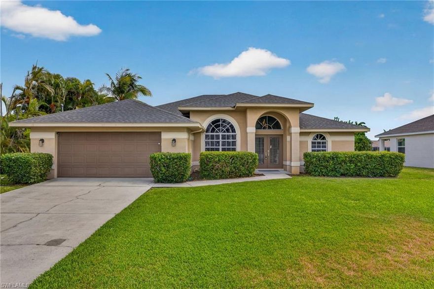 This beautifully maintained 3-bedroom with den home offers the perfect blend of comfort, elegance, and Florida waterfront living. Featuring soaring high ceilings and a spacious open great room design, the home is filled with natural light and ideal for both everyday living and entertaining. The immaculate kitchen boasts ample cabinetry, generous counter space, and seamless flow into the main living areas- perfect for hosting family and friends. The versatile den provides the ideal space for a home office, media room, or guest overflow. Step outside to the private pool area with desirable southern exposure, ensuring sunshine all day long. Enjoy the Gulf access canal making this property a boaters dream. This home truly has it all - style, space, and an unbeatable waterfront lifestyle.