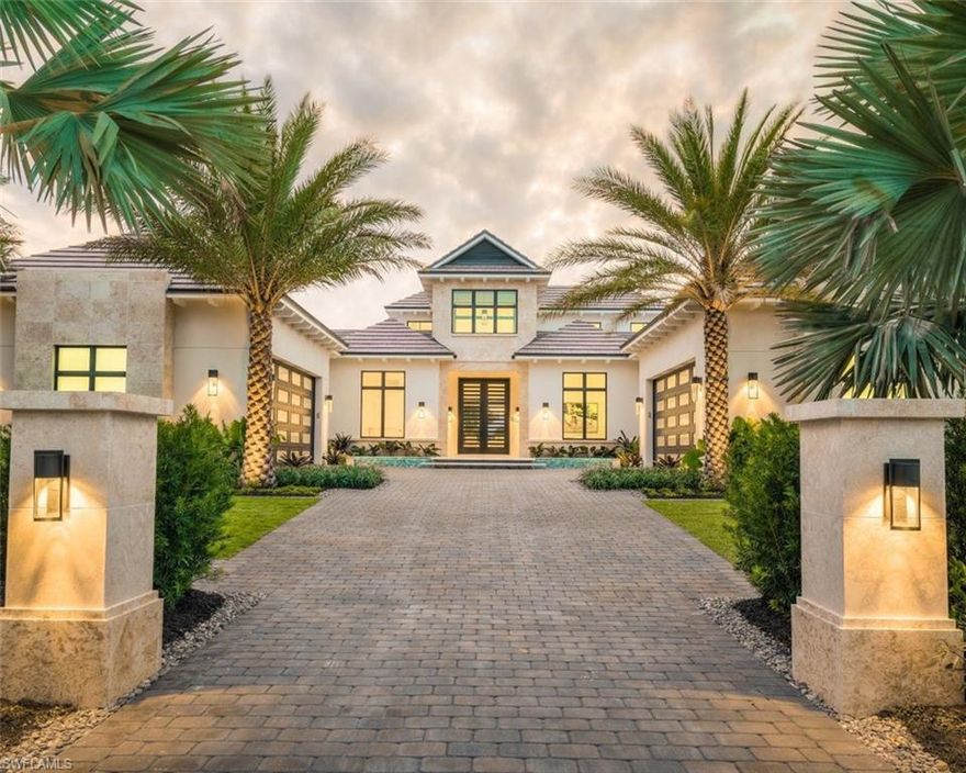 RECENTLY COMPLETED! Beautiful new custom home with 116’ of water frontage and Western exposure this home is located in exclusive Port Royal with easy access to the gulf.  Designed by Kukk Architecture and Design, A.Vernon Allen Builders, Lisa Kahn Designs and Limitless Development.  This single-story floor plan residence is highlighted by superb interior finishes, soaring ceilings, resort-like amenities, and a chef-grade kitchen. In addition, the home features five full-bedrooms, five full-baths all en-suite, a club room, a stunning pool with spa, outdoor kitchen, outdoor fire pit and lounge offers unlimited entertainment opportunities and a fully accessible four-car garage. Port Royal Club eligibility.