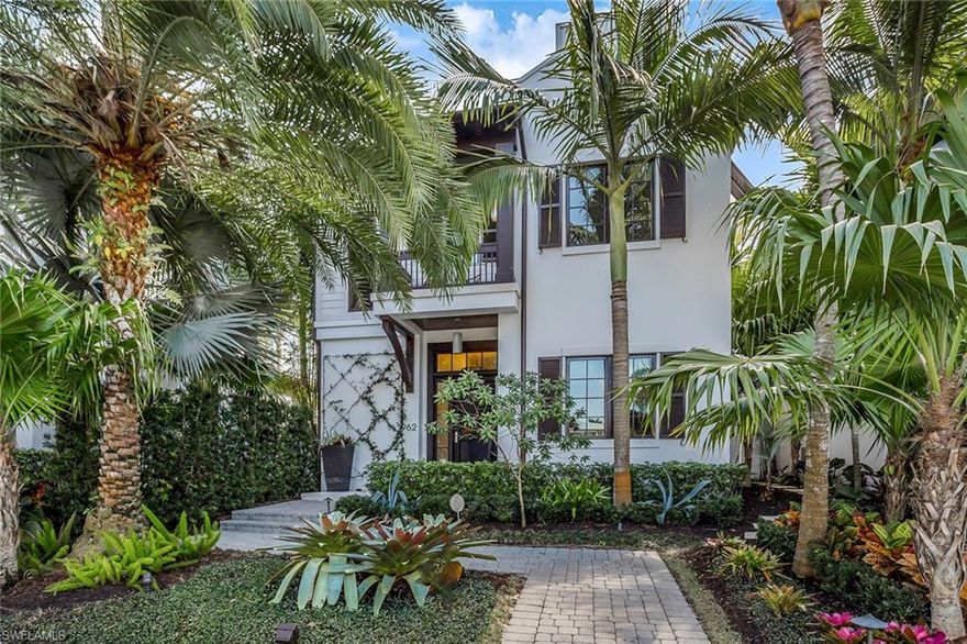 Sophisticated and chic Old Naples home in the heart of downtown. Highly desirable and sought-after modern cottage-style home offers luxurious living yet a casual lifestyle feel. Ideally situated in a tropical setting, this beautifully furnished four-bedroom Jumby Bay home showcases the finest in finishes and appointments. Highlights include Legno Bastone wide plank white oak floors, soaring ceilings, an elevator, gourmet kitchen with luxury appliances and walk-in pantry and a spacious guest suite with bath. The great room, kitchen and dining areas are open and bright offering beautiful floor to ceiling windows and soaring ceilings. The heart of the home is the stunning and private outdoor living area with gas heated pool with water feature and spa, pool bath, a gas fireplace and fire pit, and multiple seating and dining areas. The second floor hosts the spacious master suite with a lovely sitting area, walk-in closets and luxurious master bath, a second guest en-suite, laundry room and private elevator complete the second floor. A private and separate second floor cabana, with separate entrance, is ideal for guests. Located minutes to 5th Avenue, Third Street S and the beach.