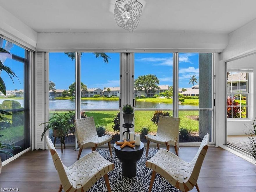 Beautifully updated three bedroom end unit in Bermuda Greens at Imperial Golf Estates! Located on a beautiful lake facing West. This first floor condo features a custom kitchen with additional cabinet space and a nook, updated bathrooms, a reverse osmosis water system, and electric rolling storm shutters. One undercover parking spot is located right outside of the building and there is ample amounts of guest parking for an additional car. Enjoy the community pool located just short walk away from the condo. Golf membership to Imperial Golf Club is optional. Minutes from Naples Beaches and Bonita Beach! Available for Seasonal Rental.