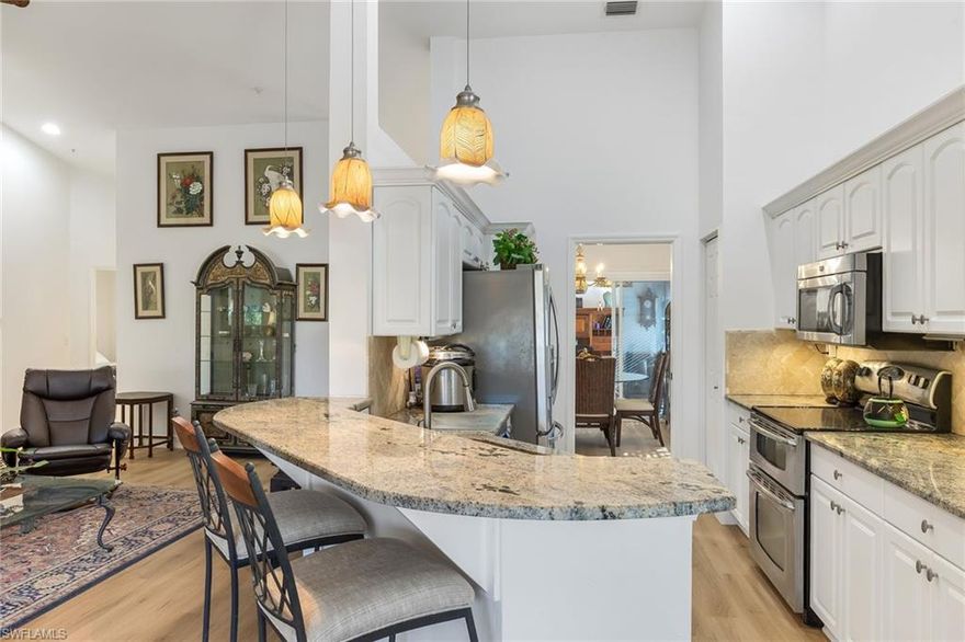 Luxury exudes this well appointed furnished spacious 3/2 with almost 2000sq ft also 2 Lanais to Enjoy and a laundry room with stackable washer&dryer. Attached garage has shelving.  Furnishings are sophisticated West indies/meets Naples Luxury. Freshly painted, and beautiful  NuCore luxury vinyl planks have been installed throughout. This unit at Carlton Lakes is Nestled amongst a very vibrant community, with Seed to Table walking distance. Take a walk or jog under the tree lined Canopy of trees and beautifully maintained landscaping in this gated community. The moment you walk in you can smell the newness of the renovations flooring and new paint throughout.5 min you are on highway, hospitals,shopping, and 5miles to sugary beaches of Naples(Vanderbilt and Delnor Wiggins) This is exceptionally priced for either your full time Residence in Naples, or Rent it out for season.
This is an opportunity you will be excited to Have!