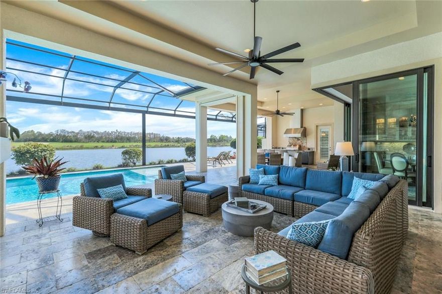 One Look Will Do From this rarely available custom STOCK home on the most private street of custom residences in Esplanade. Expect to be
"WOWED" from the moment you enter and are swept away by the most incredible Lake, Golf and Nature views. This Glenmore floor plan dream
home is where resort-style living meets timeless living. This fabulous home has plenty of space to entertain family and friends with 4 Bedrooms,
Den, 4.5 Bath with a 3 Car garage and the most spectacular outdoor resort living space. All of your "I wants" are here including designer light
fixtures, custom window treatments, timeless plantation shutters in each bedroom, crown molding tray ceilings and beautiful coffered ceiling
detail, and complete custom cabinetry with lighted cabinets to display artwork, full house GENERATOR, whole house KINETICO water filtration
reverse osmosis system, Air Conditioned Garage, Garage Cabinets, overhead garage shelving. Your Chef's delight kitchen is fabulous for the
season and has plenty of prep space at your 9' center island that will accommodate 6 or more bar stools and be the center of fun. Appliances
include Thermador Range, Steam oven, microwave and built-in convection oven, wine bar, pot-filler, pull out cabinets and drawers, aquatic color
glass mosaic backsplash, under cabinet lighting and more. All of your guest bedrooms have the perfect private space and their own private
bathrooms. Primary Bedroom and bathroom have 2 separate walk-in closets, your Luxurious bathroom features double vanities, make-up
space, walk in rain shower, freestanding bathtub for complete relaxation and you can end the perfect day in your spacious bedroom with
reading area and the perfect escape to the end of an active day and house full of guests. The custom millwork from floor to ceiling adds to the
sophisticated elegance and comfort of this home and creates a very warm and inviting space for guests to relax and move from one room to the
other without realizing if they are inside or outside. So many choices of where to watch your favorite game or show or just watch the bird's
lakeside and listen to nature. The most important space in a home is the lanai and this is the MAGIC to this home with travertine floors, inviting
outdoor fireplace and TV area, resort pool and spa spillover with sun-shelf, outdoor shower and the lanai kitchen plus a complete bar all under
cover. There is complete Storm Smart Electric storm shades to protect all the outdoor living space under cover and complete hurricane impact
doors and windows throughout the house. Celebrate the season from the best bundled golf community in Naples. Living your best life includes
18 Hole private golf course, Fitness, Pickleball, Full-Service Spa, Tennis, Bocce ball, 11 miles of walking and biking trails, bridge and mahjong,
wine lockers, monthly calendar full of events and activities, resort pool, spa, Cabana Bar & 54,000 sqft clubhouse with bar, complete full service dining and more.