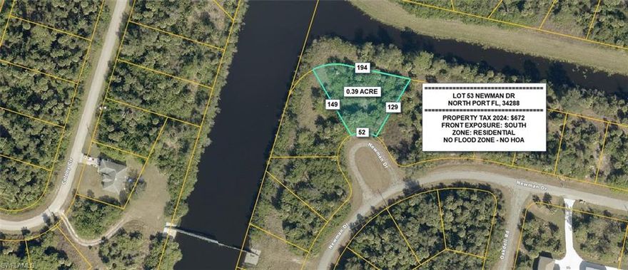 Beautiful waterfront lot in a growing area of North Port, perfect for building your future home with peaceful water views. Conveniently located near shopping, dining, parks, and major roadways. The adjacent lot is also on sale (Lot 52 NEWMAN DR), same owner, sale terms. PACKAGE DEAL IS PREFERRED!
