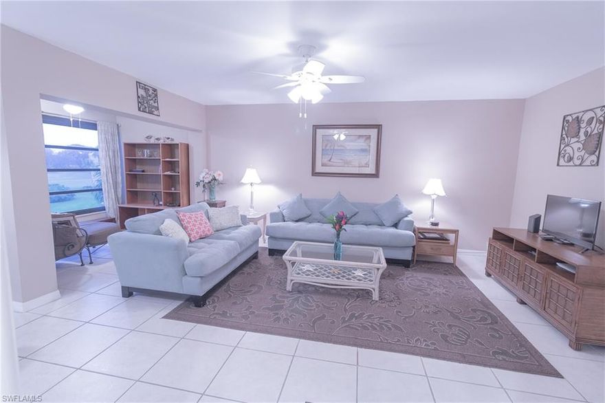 Owner pride shows in this TOP 3rd Floor 1 bed/1 bath turnkey furnished condo with 1 Carport overlooking the 18 hole public golf course of Lakewood.  Lakewood offers pay as you play as play OR seasonal memberships. NO golf memberships & NO golf fees are required.  This building features a common elevator and has their own pool/jacuzzi area. Pets are welcome at this building. New Building Paint and New Building Roof in 2019-20. This impeccably clean Condo has a 2018 AC and a 2016 Water Heater and Garbage Disposal 2019 - so buy with confidence! This is a end unit so no one on one side of you and top floor so no one above you! Unit also comes with a renter until June 2021 - enjoy the extra $$ and then use it for yourself or rent it annually or seasonally! This section of Lakewood has flexible rental guidelines. Fees include basic cable and water/sewer along with interior pest control. Grab this HOT Deal today!