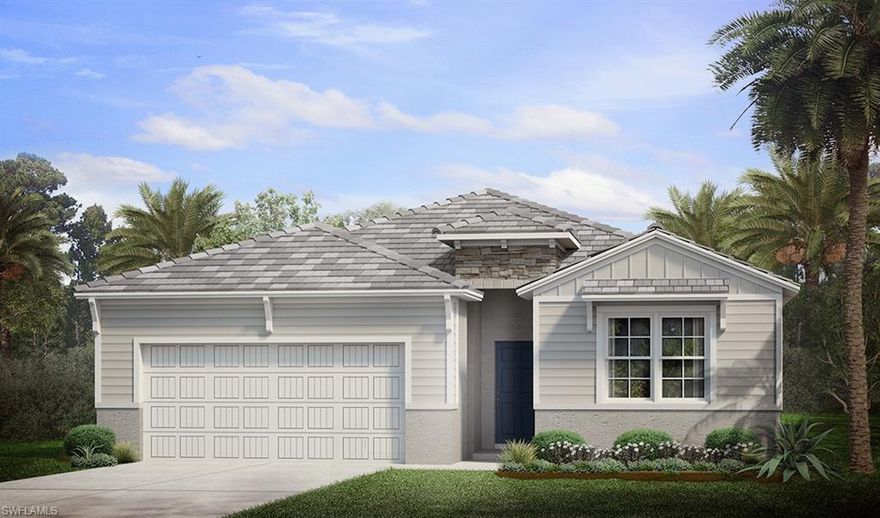 Under construction.  May 2024 estimated delivery.  Our top-selling one-story Delray floorplan offers an open-concept great room/kitchen/eating area that is perfect for entertaining & everyday living.  This home has 3Beds, a Flex Room (has a single entry door/window/closet - use as a den or 4th Bed) & a 2-car garage!  Impact Windows Included!  Special features include high-end gray color cabinets w/cushion close, wastebasket cabinet, under cabinet lighting & slide-out shelves, upgraded faucets/hardware, single bowl kitchen sink, stainless steel appliances, quartz counters throughout, laundry cabinet package w/sink, crown molding, high-end wood-look floor tile, frameless shower enclosure & more!  Plenty of room for a smaller future pool!  Community highlights include:  Beautiful Clubhouse (already open) w/Social & Game Room, Resort Style Pool, Lap Lanes, Fitness Center, 4 Pickleball Courts, 3 Bocce Ball Courts, Sidewalks on Both sides of the street, Gated Entry, 4 Lakes, Waterfall Monument Sign, Convenient to shopping, Restaurants, Stores & a Short Drive to the Beach & all that Naples has to offer!