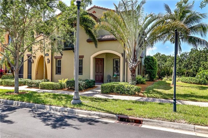 Motivated Seller! Popular Santa Rosa end unit located right across the street from Village Center pool and facing the picturesque water features along Rialto St, makes this the most desirable location in Ole'. This unit offers many upgrades and Turkey Furnished including: custom millwork, large tile on diagonal, custom plantation shutters, granite countertops, custom cabinetry and much more. First floor offers spacious open living, separate dining, powder room and kitchen with stainless steel appliances, granite countertops and walk-in pantry. The upper level offers a loft area with built-in desk, ,master suite, three additional guest rooms and 2nd bathrooms.  The Award wining 20,000 square foot Village Center of Olé includes a resort-style pool, kiddie pool, spa, English pub, ice cream counter, bistro, fitness center, movie theater, tennis and basketball courts and more! All this is included with your condo fees! Olé is a featured neighborhood in the award-winning community of Lely Resort. It is conveniently located to shopping and restaurants and a short drive to downtown Naples and Marco Island. Offered Furnished! Motivated Seller!