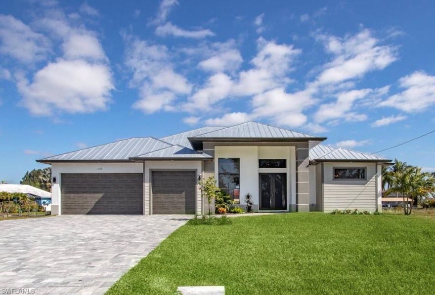 Beautiful new construction: gulf access, three bedroom, three bathroom, den, infinity pool, jacuzzi- located in the hottest market in Cape Coral.  A gem in the Old Burnt Store area, home of the Seven Island Project coming soon. Venture by boat only minutes to restaurants, happy hour, live music and the best fishing spots such as Pine Island and Matlacha.  45 min. to the acclaimed Tarpon fishing world tournament in Boca Grand. Heated salt water pool with jacuzzi, multi-color LED lights in swimming pool.  Infinity pool with huge picture window screen overlooking the water. Security railings on patio. High impact windows through out the house.  Open floor and split plan concept design.  12 ft ceilings. Corner L-shape sliders connecting dining, living, kitchen and lanai. No columns blocking view. Laundry in residence. 2 master suites. Pool access bathroom. Tile floors throughout. Guest bedroom spaciously fits two queen-size beds. Kitchen walk-in pantry. Quartz counter tops in kitchen, bathrooms and window seals. Entire house with reverse osmosis water system. This new construction offers many upgrades and is a must see to appreciate. Builder will provide 2-10 Home Buyers Warranty.