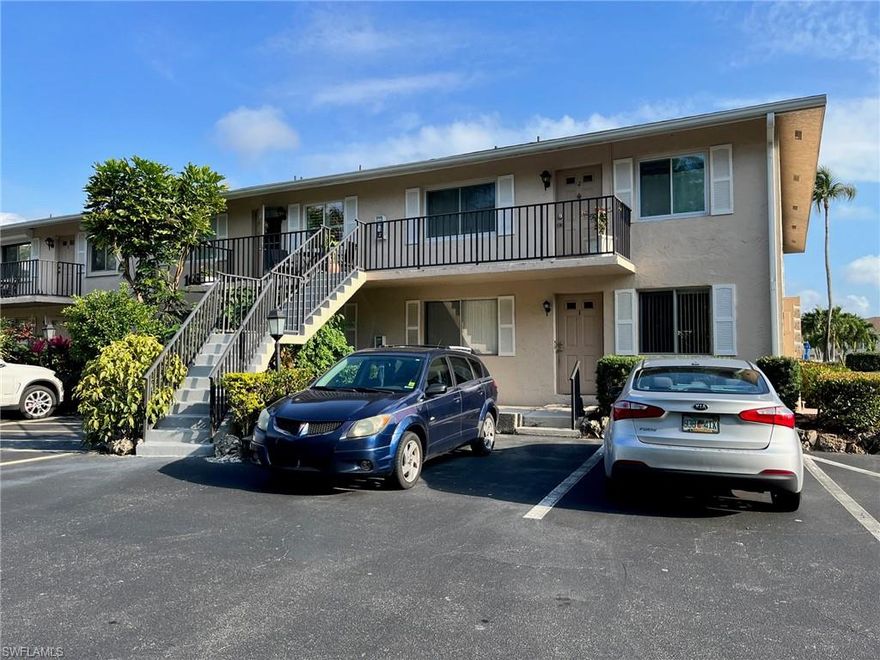 This Furnished, 2 bedroom, 2 bath, Second floor condo has been as a beautiful view of the Resort style pool. This unit has Hurricane Impact Windows throughout the unit and Plantation Shutters. New shower door in the Master Bath.  Separate storage room off the laundry room. Ceiling fans in bedrooms and living room. Recessed lighting in the kitchen. Just Steps to the Beautiful Resort Style Geo-Thermal Heated Pool. Close to downtown Naples’s 5th Ave shopping and Fine Dining. Building was freshly painted and a new roof was done in 2021. Purchase this for an investment or Vacation Home.