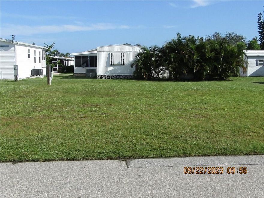 This lovely manufactured home lot in this 55+ community Co-op is an excellent place to build your desired retirement or year round home. The lot dimensions are 60' wide by 80' depth. The location is directly across from one of the community's drainage area's that will never be built on, and is within walking distance to the community's man-made lake. Come and see this desirable lot location and build to suit.