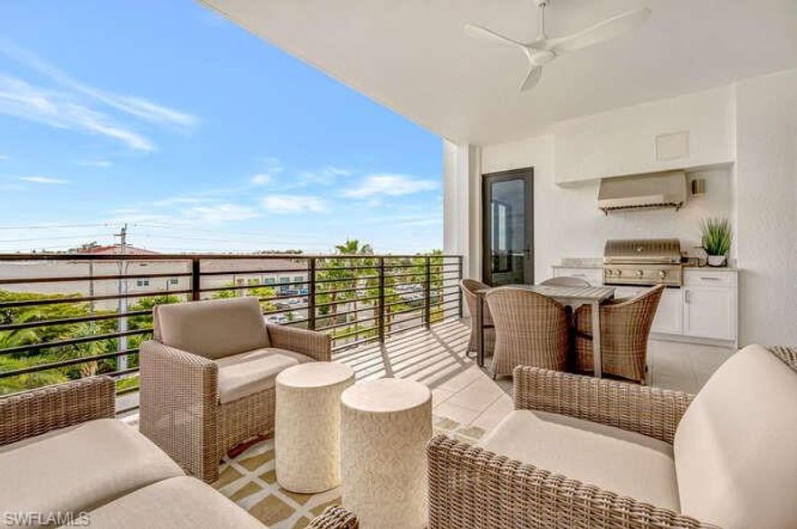 This beautifully appointed 2 bedroom plus den residence is located in the newest building at Eleven Eleven Central, offering over 2,200 square feet of modern living just moments from 5th Avenue South. It showcases upscale accents including a gas cooktop, wine cooler, an open-concept design, and a spacious den ideal for a home office or guest space. The primary suite is bathed in abundant natural light, and the luxurious en suite bathroom features dual sinks, soaking tub, walk-in shower, and an expansive custom closet. The oversized balcony with outdoor kitchen creates the perfect setting for entertaining. The amenities at Eleven Eleven Central are unparalleled, featuring a lap pool with a beach entry, cabana bar with four large-screen TVs, gas grills, lounge hammocks, Bocce ball, putting green, yoga lawn, fitness center, game room, theater, private beach shuttle and 6 guest suites. Secure under-building garage parking adds to the convenience and enjoyment of this upscale residence, all within moments of beautiful downtown Naples. The property is currently leased from June 15, 2026 through June 15, 2027 at $8,000 per month, with the lease to be honored and transferred to the new owner—offering an immediate income opportunity.