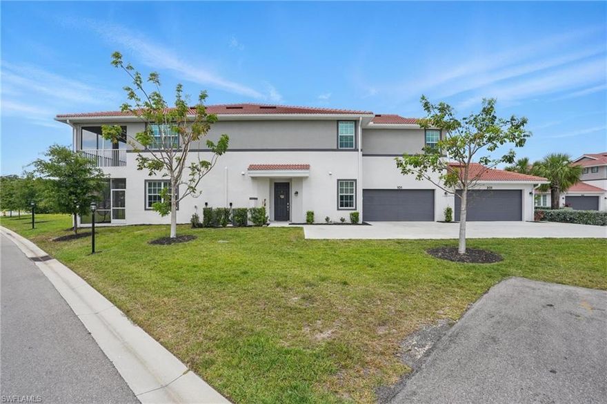 *Highly Sought First Floor, New Build Plan and Gorgeous!***Move-In Ready Coach Home in the Coveted Santa Luz at Gateway!** Welcome to your dream home in one of Gateway’s most desirable communities—Santa Luz! Built in 2023 and meticulously maintained, this beautifully finished first-floor coach home offers comfort, style, and unbeatable convenience. Step inside to find an open, sunny layout with large impact-resistant windows and sliders that flood the space with natural light. Enjoy peaceful mornings and relaxing evenings on your massive screened lanai, perfect for outdoor living any time of day, and tranquil sunsets. The home features a spacious two-car garage, sizable bedrooms, open great room. And, you're just steps from the community pool and gym—talk about easy living! Whether you’re lounging poolside or getting in a morning workout, everything you need is right at your fingertips. Santa Luz is loaded with amenities, and residents have the option to join The Club at Gateway, offering a signature golf course, resort-style pool, tennis, pickleball, and so much more. Water, Cable and Internet in your dues. And location? A No Flood Zone. You’re minutes from I-75, RSW airport, and all the shopping, dining, and entertainment the area has to offer. This home is truly move-in ready (yes, we said it), and priced to sell—don’t miss out on this unbeatable deal!