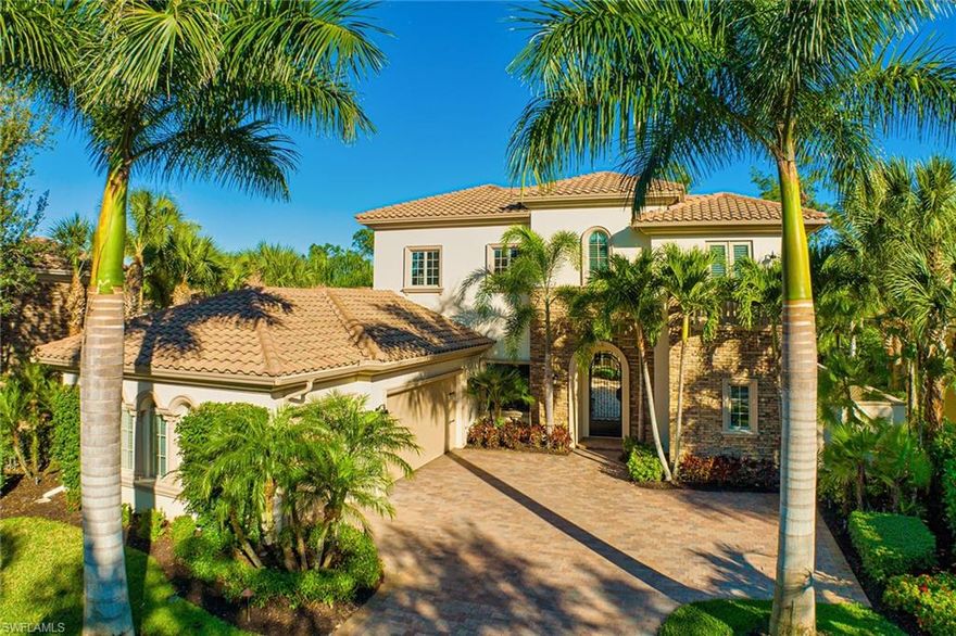 This stellar courtyard villa exudes warmth from the earthy tones found throughout, encouraging relaxation from the moment you enter the property. You’ll love the airy, open floor plan with seamless transitions between indoor and outdoor spaces, from the multiple living areas and numerous dining areas to the spacious kitchen and massive lanai. Expertly designed, this upscale estate is luxuriously appointed, and the gourmet kitchen’s high-end appliances are a chef’s dream. Master bedroom is located on the ground floor, tucked away from guest suites for optimal privacy. The master bath offers dual vanities, huge walk-in shower and large soaking tub. Three private guest suites with en-suite baths offer a tranquil retreat for your guests. Additional features include gorgeous stone, wood flooring and tray ceiling accents. Mediterra is sublimely located minutes from world-class beaches, boasts 2 points of ingress/egress (old U.S. 41 and Livingston Rd) and features 2 Tom Fazio golf courses, pickleball, tennis, fitness, a private beach club, a recently renovated clubhouse and more.