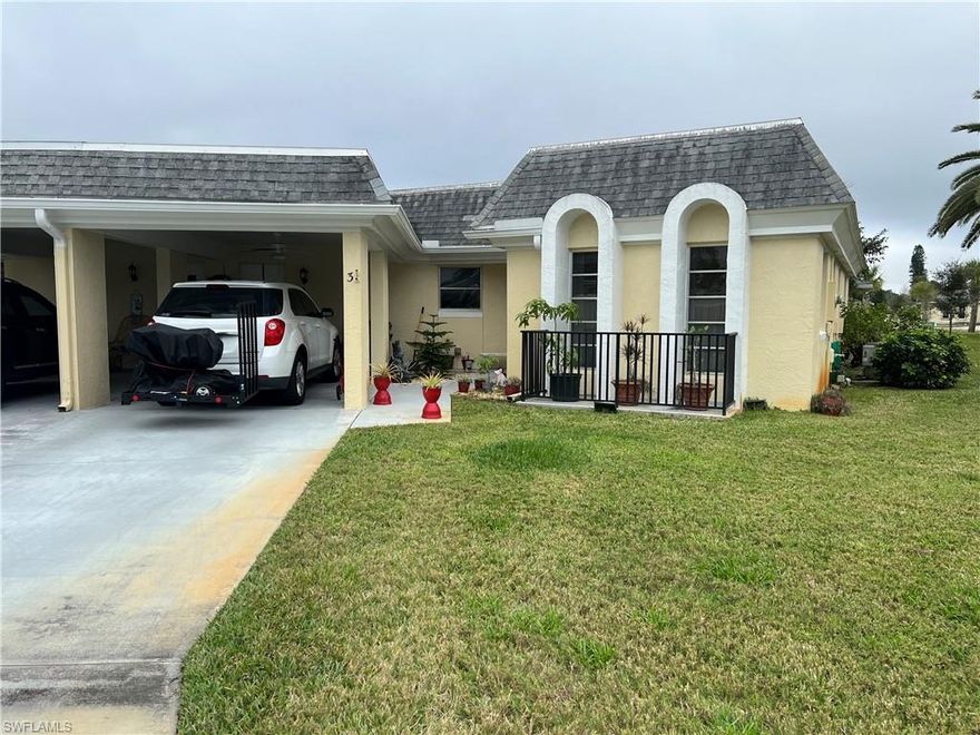 Almost 1700 square feet of living area in this 2 bedroom 2 bath East Greens Villa, two insulated enclosed rooms that can be used as a guest bedroom, office, den and Florida room with wood plank ceramic tile floors, newer tankless water heater, premium seal coating on the entire roof done in 2021, newly remodeled kitchen with granite countertops, breakfast bar, tile backsplash and all appliances, oversized laundry room off of the kitchen with plenty of storage and pantry space full size washer and dryer, plenty of storage space throughout, newer commodes in both bathrooms, master bedroom with private bathroom, excellent location in East Greens overlooking a wide open green space with the golf course in the distance, steps to the heated community pool, spa and community room, central water and sewer, pay as you play golf course, quiet low traffic community. Lehigh is the highest elevation in Lee County. No flood insurance required.