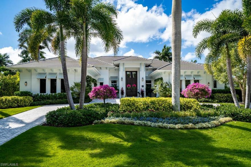 Ideally situated one level Southern exposure home located in the prestigious Moorings community. This exquisitely designed home offers the perfect combination of quality, location, and attention to detail. All 5 en-suite bedrooms are perfectly positioned throughout 3,864 Sf of this spacious open floor plan. Offering 10’ wide European white oak flooring, a gracious foyer and great room that flow into the chefs kitchen, dinning, and outdoor living area with ease. Built in wet bar, butlers pantry, and wine storage paired with an amazing outdoor space equipped with a summer kitchen, gas fireplace, and roll down screens and shutters make this home perfect for entertaining or relaxing with the family. A spacious master bedroom and bathroom, Anderson impact windows and doors, control 4 home automation system, salt water pool and spa, and mature landscape completes this truly remarkable retreat. All of these extraordinary finishes paired with the most ideal location West of Crayton road which offers easy access to the Moorings private beach access makes this home an absolute rare find.