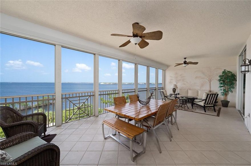 Golf Membership can be purchased at additional cost, no wait list!  This rare Shores II Center Unit is a Decorator’s dream!  Make this highly desirable floor plan your own.  A fantastic open kitchen, completely unobstructed private views of the Intracoastal waterway from the family room, oversized lanai (31' x 15')  and master bedroom. Sunsets every night of the year. White kitchen cabinets, granite, double stainless refrigerator/freezers and breakfast bar. Both guest bedrooms are East facing for the sunrise; one is a suite with a bathroom and private balcony. Electric hurricane shutters top off the list of the many features this property has. Once on the 6th floor, the elevator services just this property and one other, the storage unit is on the same floor just steps away. 186 slip deep water Marina with slips available for lease or purchase.  Some amenities herein available but not offered.  Sq. Ft. approximate or from Lee County Tax Data. Master Fee: $1,750/Annually, Condo Fee: $3,900/Qt.
